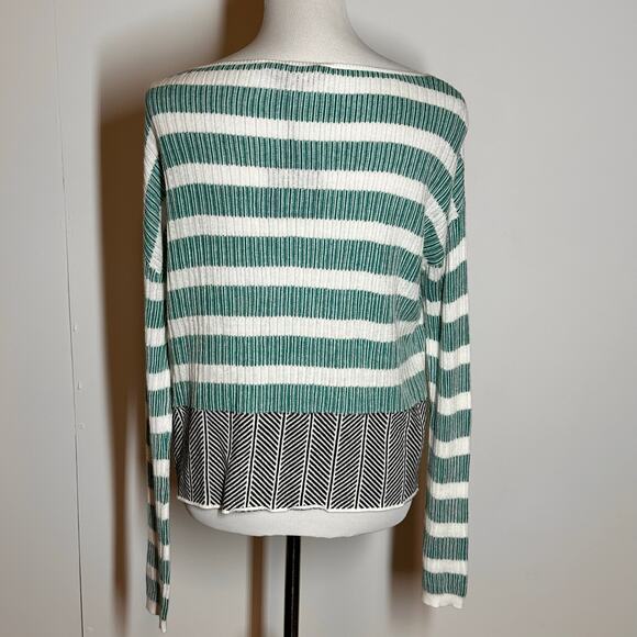 BB Dakota Jack Green White Black Striped Lightweight Sweater Sz S NWT - Picture 2 of 9